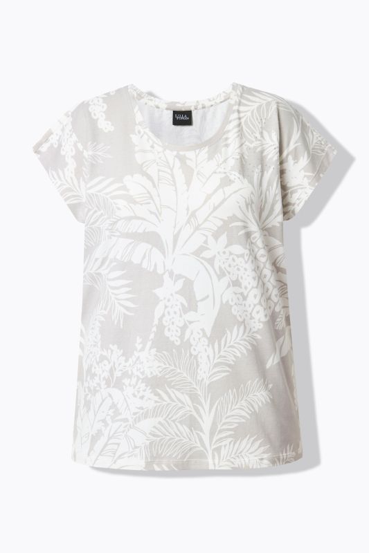 White Tropical Foliage Cap Sleeve Tee