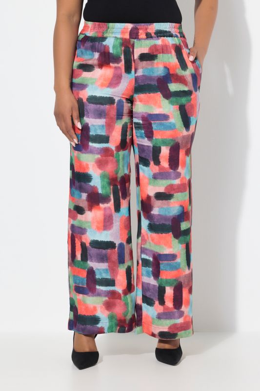 Abstract Print Elastic Waist Satin Pants