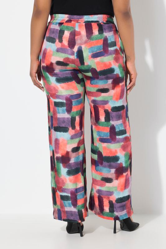 Abstract Print Elastic Waist Satin Pants