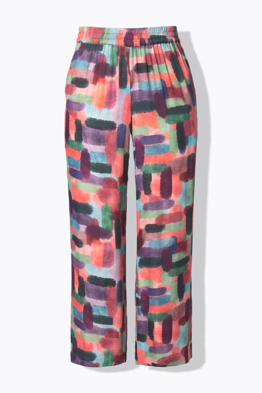 Abstract Print Elastic Waist Satin Pants