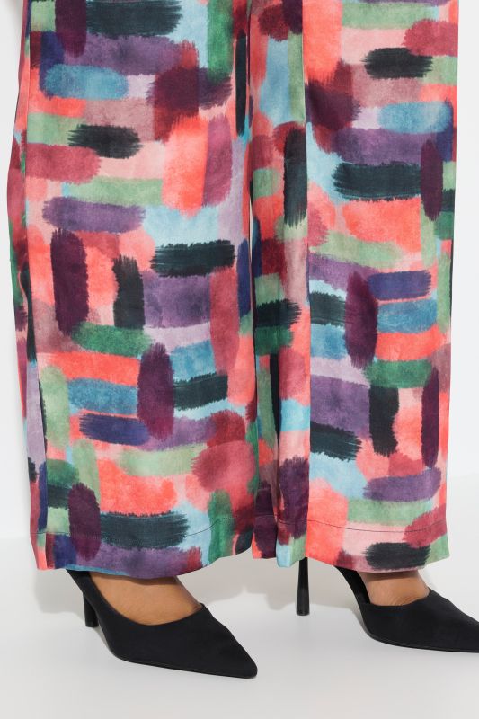 Abstract Print Elastic Waist Satin Pants