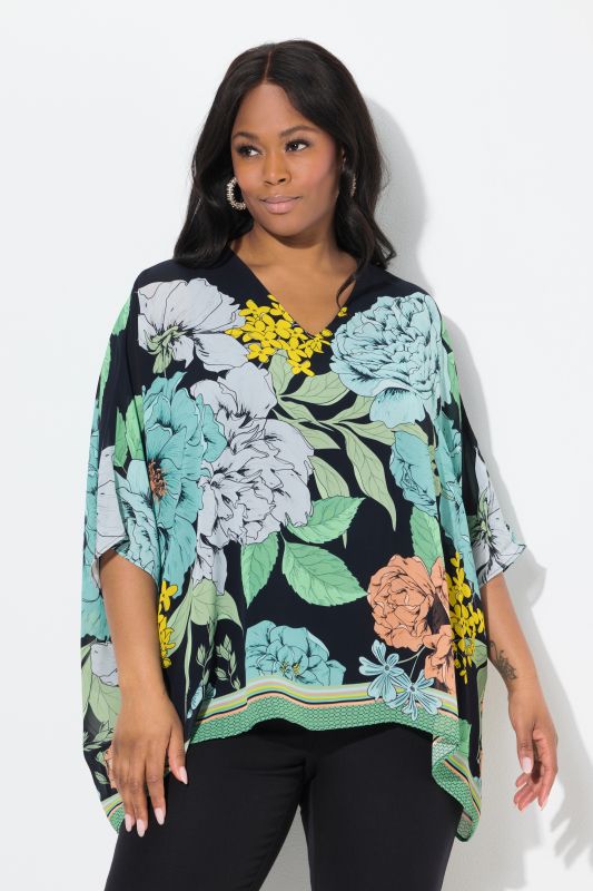Layered Short Sleeve Floral Chiffon Blouse