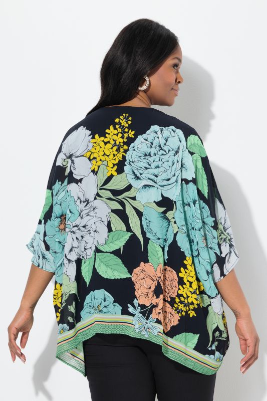 Layered Short Sleeve Floral Chiffon Blouse