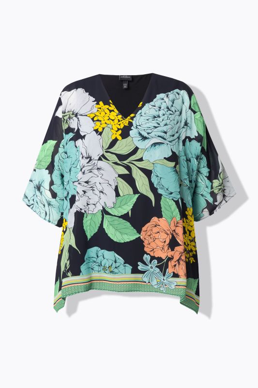 Layered Short Sleeve Floral Chiffon Blouse