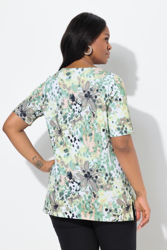 Watercolor Rhinestone Short Sleeve Blouse