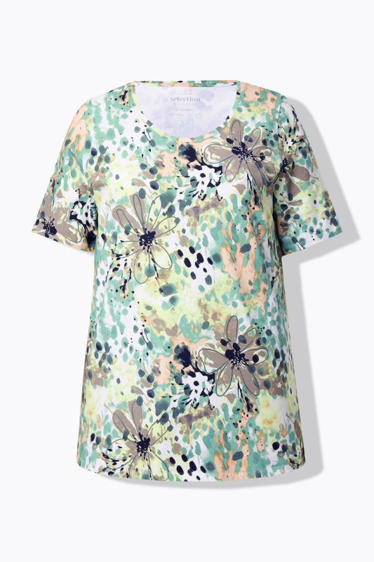 Watercolor Rhinestone Short Sleeve Blouse