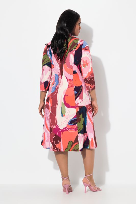 Abstract Print 3/4 Sleeve Goblet Collar Dress