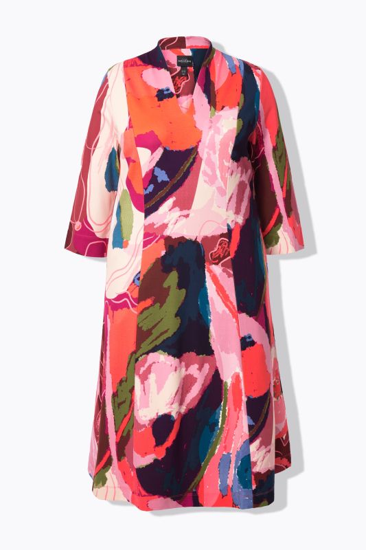 Abstract Print 3/4 Sleeve Goblet Collar Dress