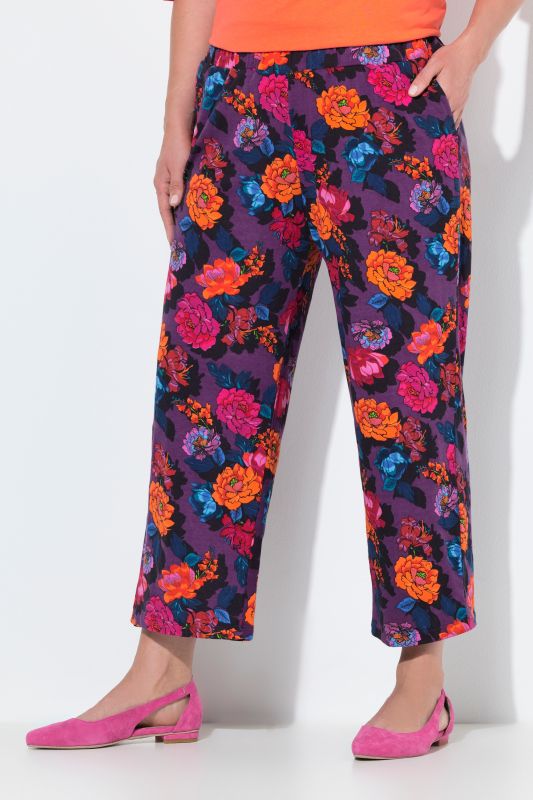 Vibrant Floral Knit Elastic Waist Pants