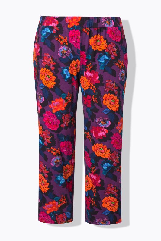 Vibrant Floral Knit Elastic Waist Pants