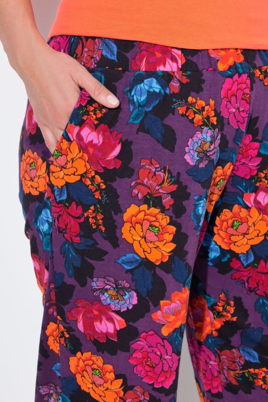 Vibrant Floral Knit Elastic Waist Pants