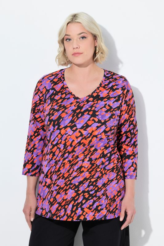 Abstract Print 3/4 Sleeve Tee