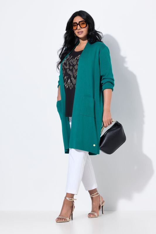 Long Pocket Open Front Cardigan Sweater