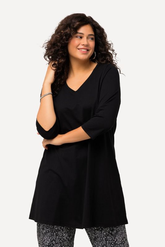 V-Neck Swing A-line Hem Cotton Knit Tunic