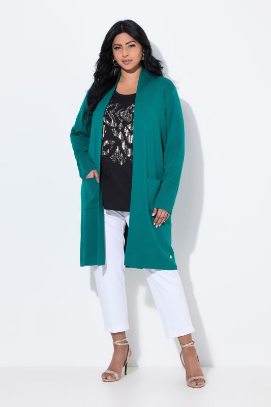 Long Pocket Open Front Cardigan Sweater