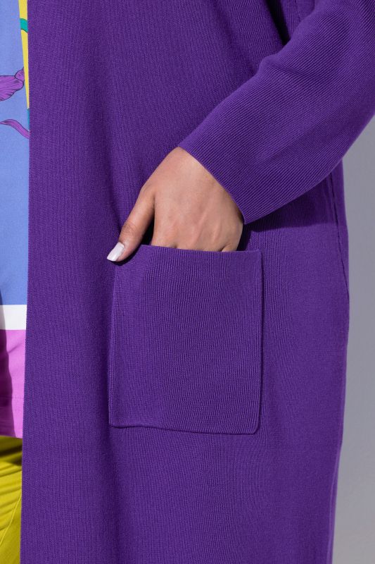 Long Pocket Open Front Cardigan Sweater