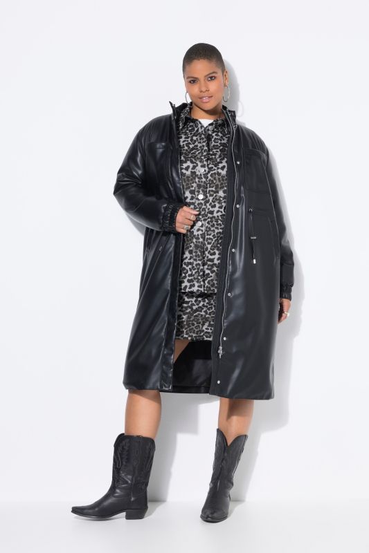 Long Faux Leather Drawstring Waist Coat