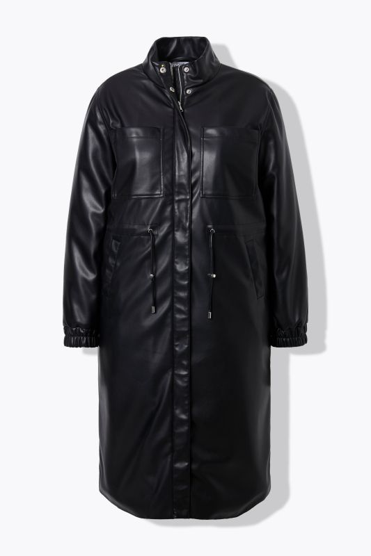 Long Faux Leather Drawstring Waist Coat