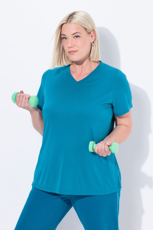 Functional Antibacterial Finish V-Neck Short Sleeve Knit Top