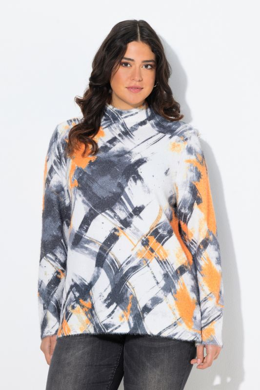 Painted Checks Mock Neck Sweater