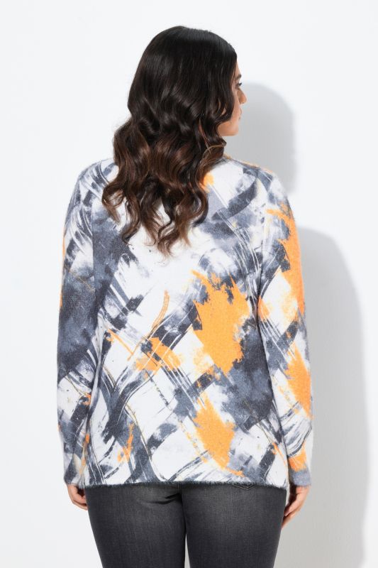Painted Checks Mock Neck Sweater