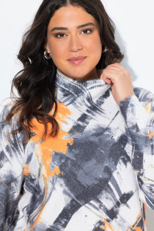 Painted Checks Mock Neck Sweater