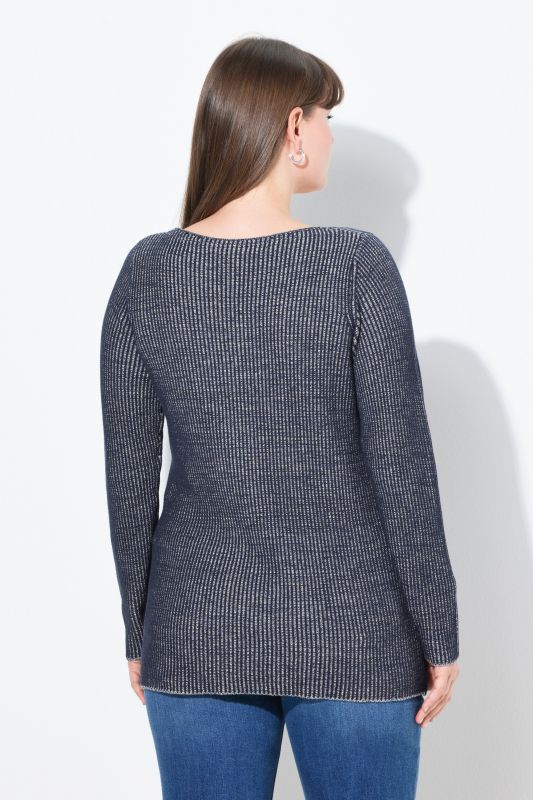 Eco Cotton Two-Tone Ribbed Knit Sweater