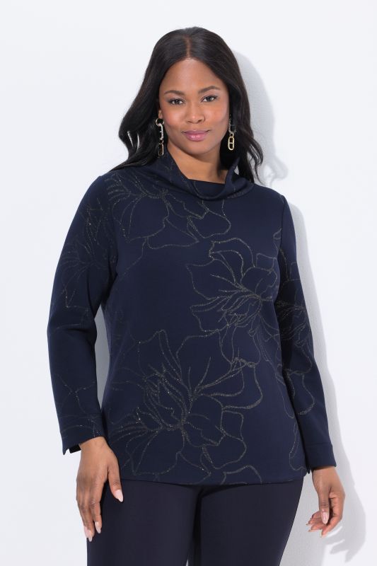 Glitter Flower Long Sleeve Turtleneck Blouse