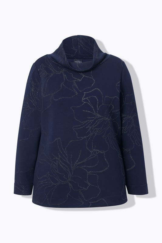 Glitter Flower Long Sleeve Turtleneck Blouse