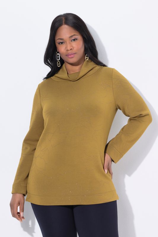 Glitter Flower Long Sleeve Turtleneck Blouse