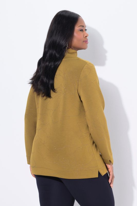 Glitter Flower Long Sleeve Turtleneck Blouse