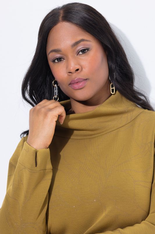 Glitter Flower Long Sleeve Turtleneck Blouse