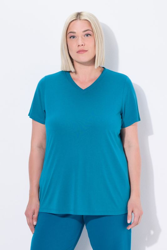 Functional Antibacterial Finish V-Neck Short Sleeve Knit Top
