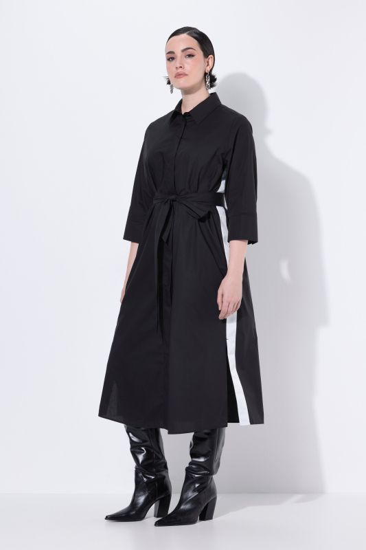 Side Stripe 3/4 Sleeve Shirt Dress