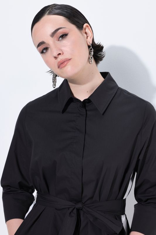 Side Stripe 3/4 Sleeve Shirt Dress
