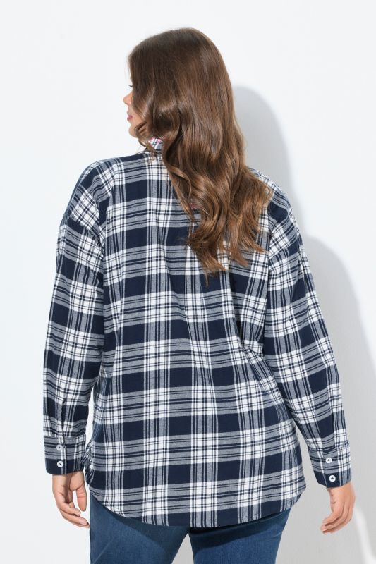 Contrast Color Ruffle Trim Flannel Blouse