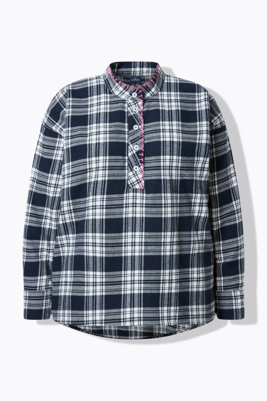 Contrast Color Ruffle Trim Flannel Blouse