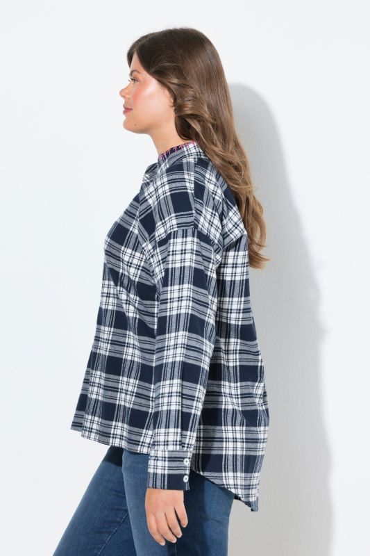 Contrast Color Ruffle Trim Flannel Blouse