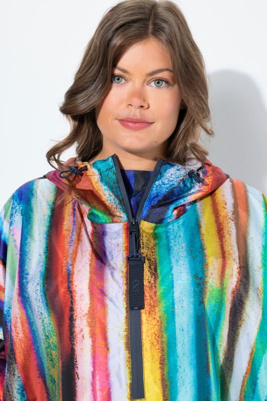 Rainbow Striped Rain Poncho