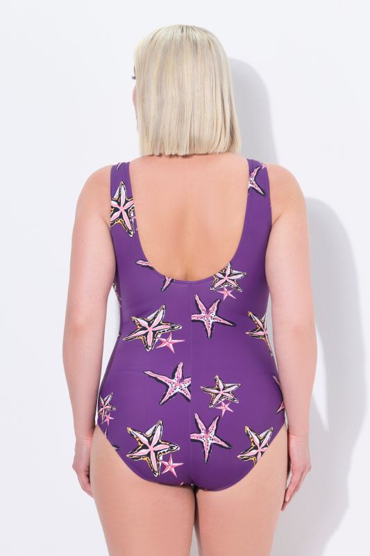 Starfish Print Ruched One Piece Swimsuit