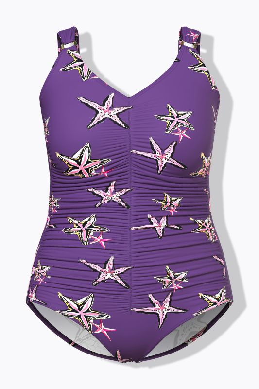 Starfish Print Ruched One Piece Swimsuit