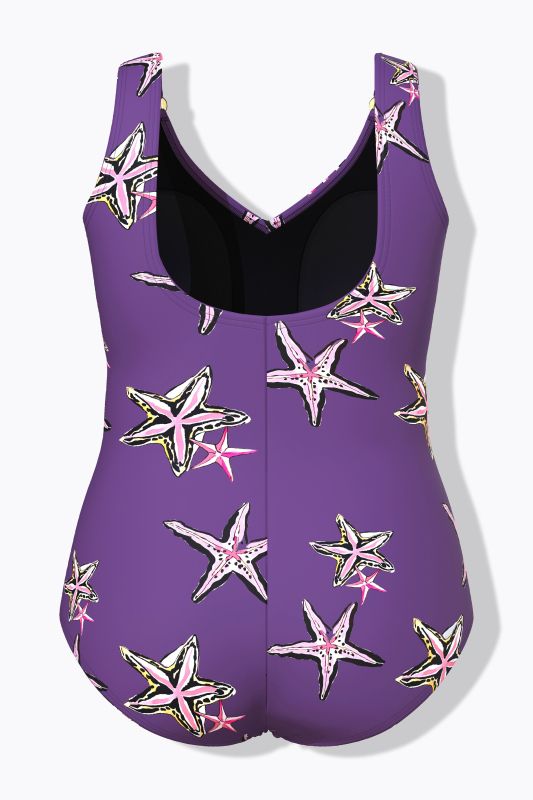 Starfish Print Ruched One Piece Swimsuit
