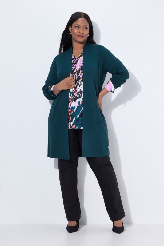 Long Pocket Open Front Cardigan Sweater