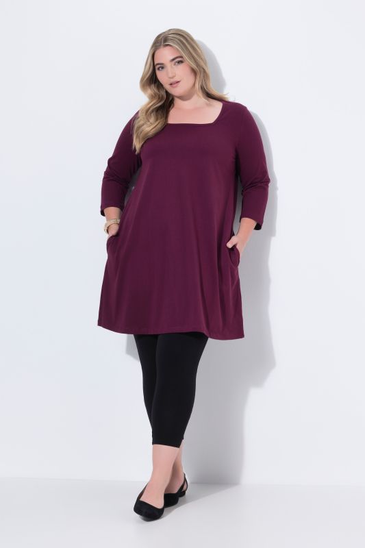 Square Neckline Knit Swing A-line Pocket Tunic