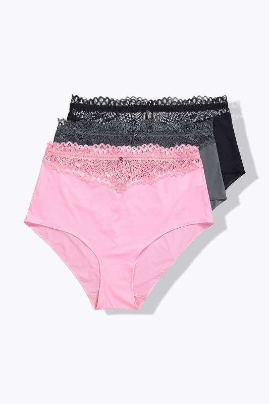 TRUYOU Maxislips, 3er-Pack, Spitzen-Bündchen, Mikrofaser