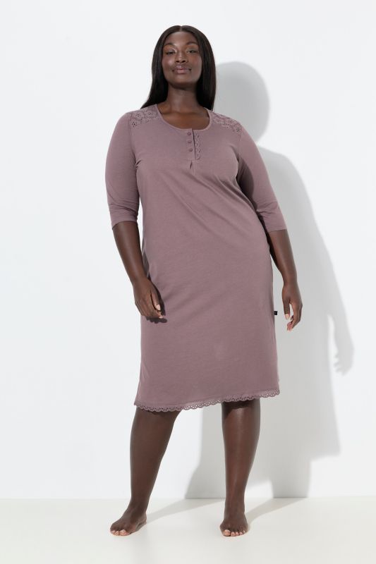 Broderie Anglaise Detail 3/4 Sleeve Nightgown