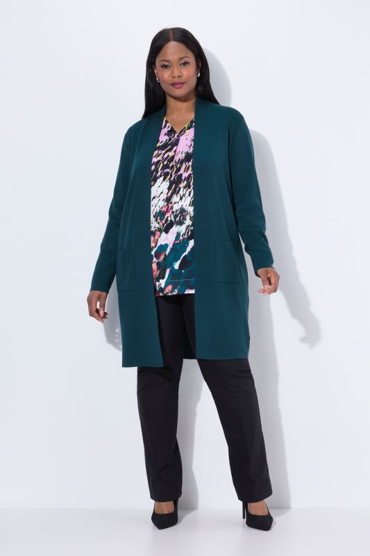 Long Pocket Open Front Cardigan Sweater