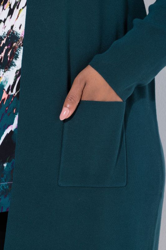 Long Pocket Open Front Cardigan Sweater