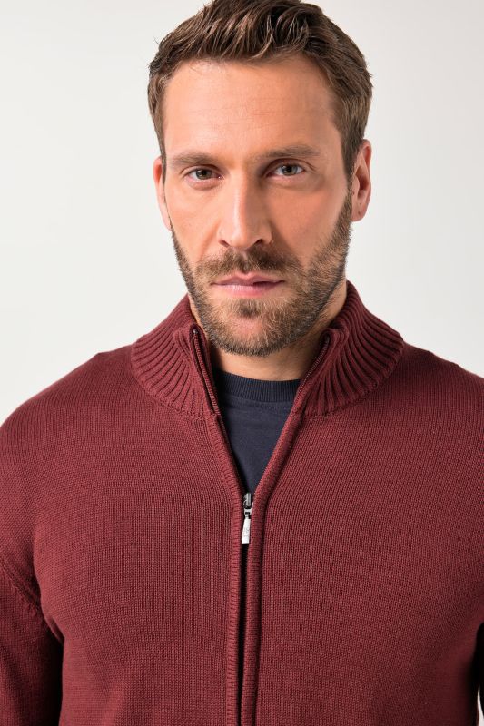 Cardigan, stand-up collar, ribbed trim