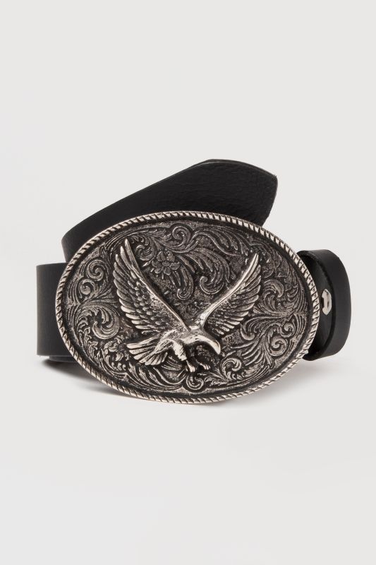 Leather belt, real leather, eagle-shaped buckle, width approx. 1½ 